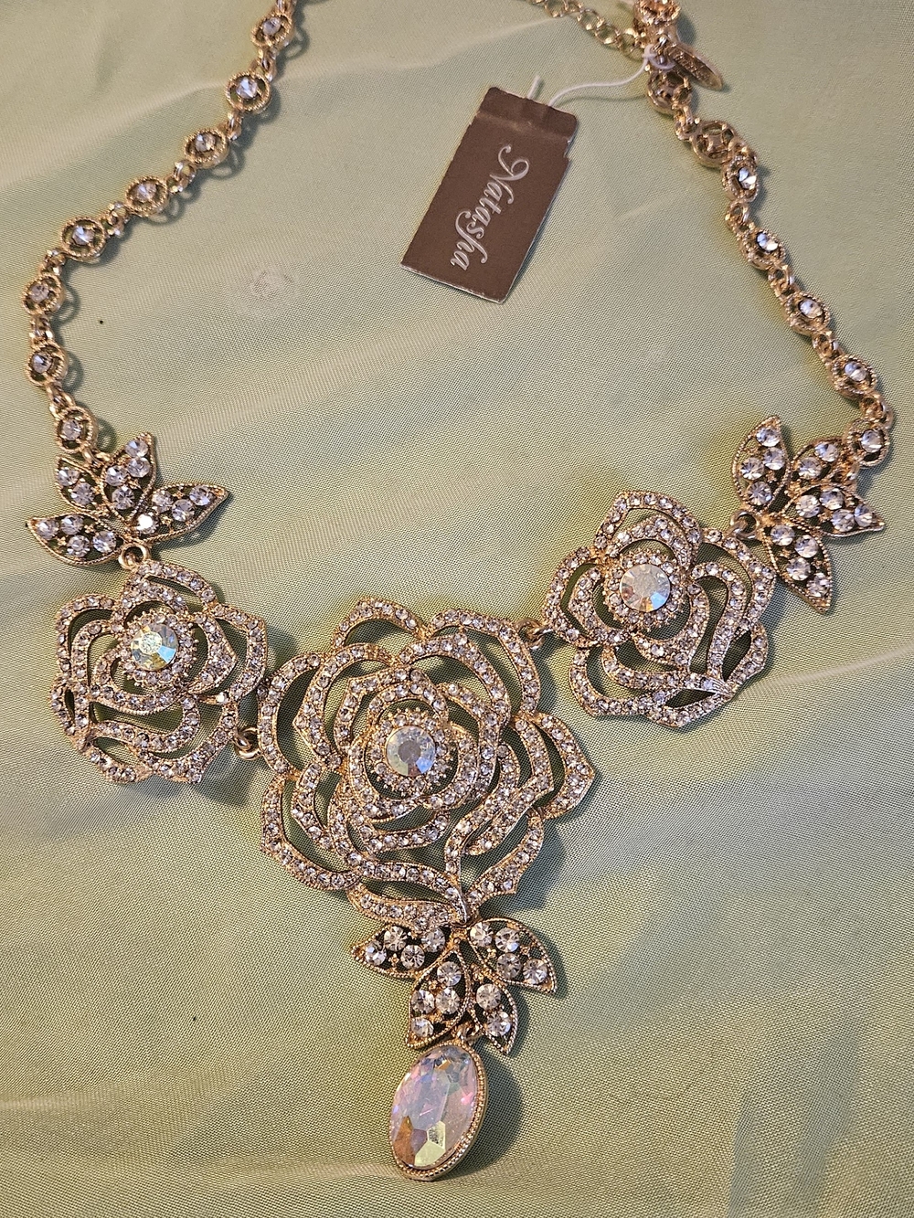 Gold-Tone Crystal Rose Statement Necklace - Gold
